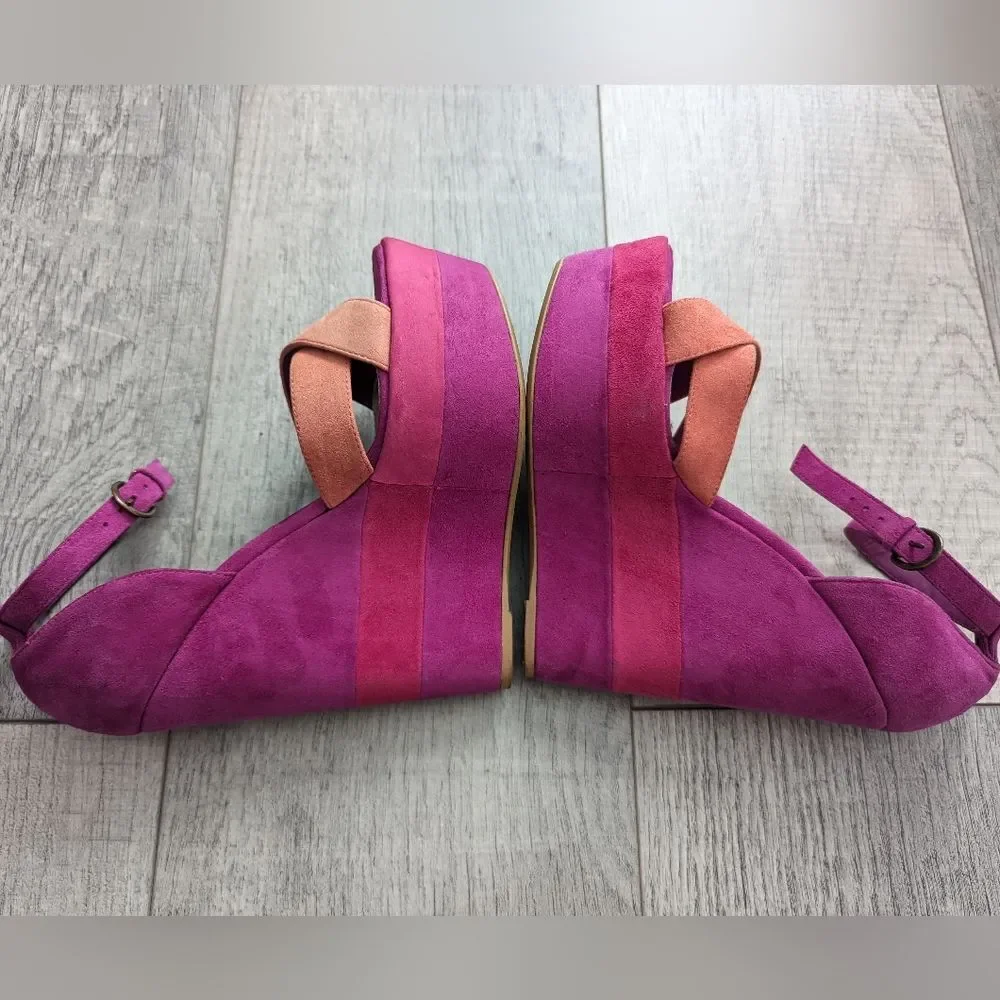 H by Halston GiGi Hot Pink Suede Platform Sandals Fuchsia Magenta Sz 7